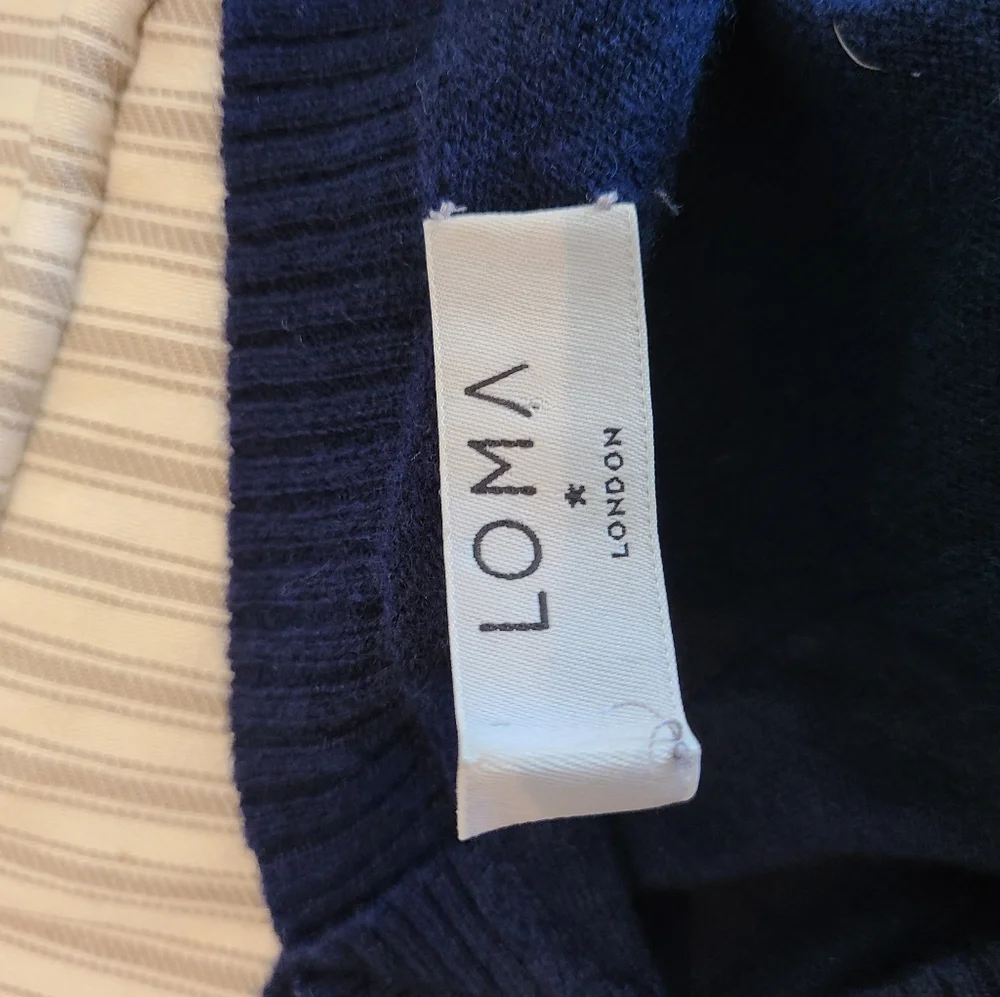 Loma London Navy Blue 100% Cashmere V Neck Long Sleeve Sweater Size Small